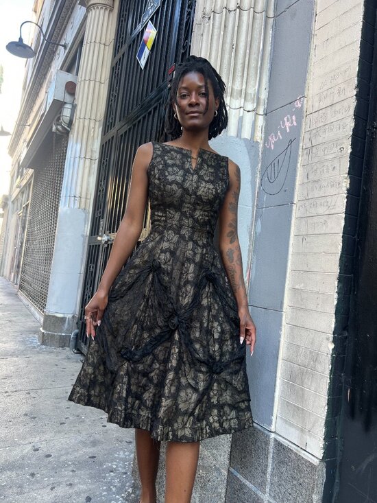 Vintage Dresses & Skirts - Vintage 1950’s gown with black lace overlay and structural boning